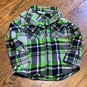 Boys 12-18M Crazy 8 Navy/Green Flannel Plaid Shirt